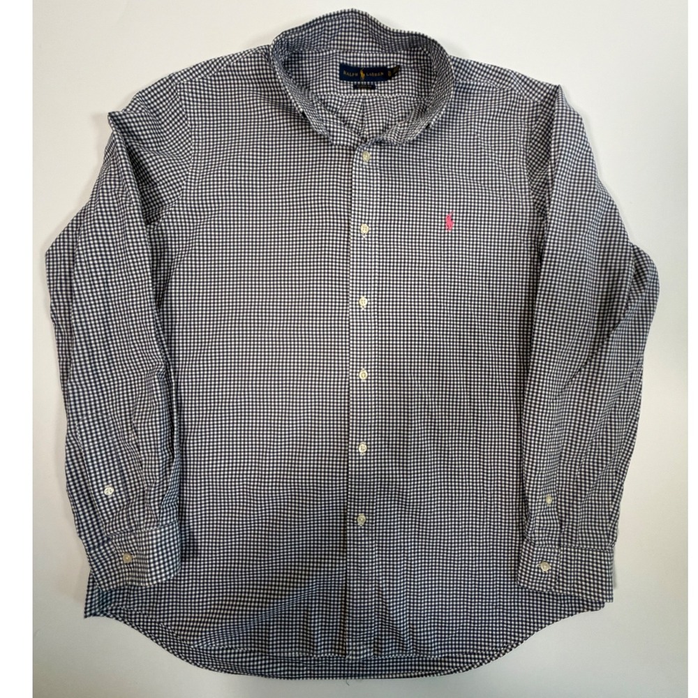 Ralph Lauren Mens XL Classic Fit Navy Gingham Button Down Shirt Old Money